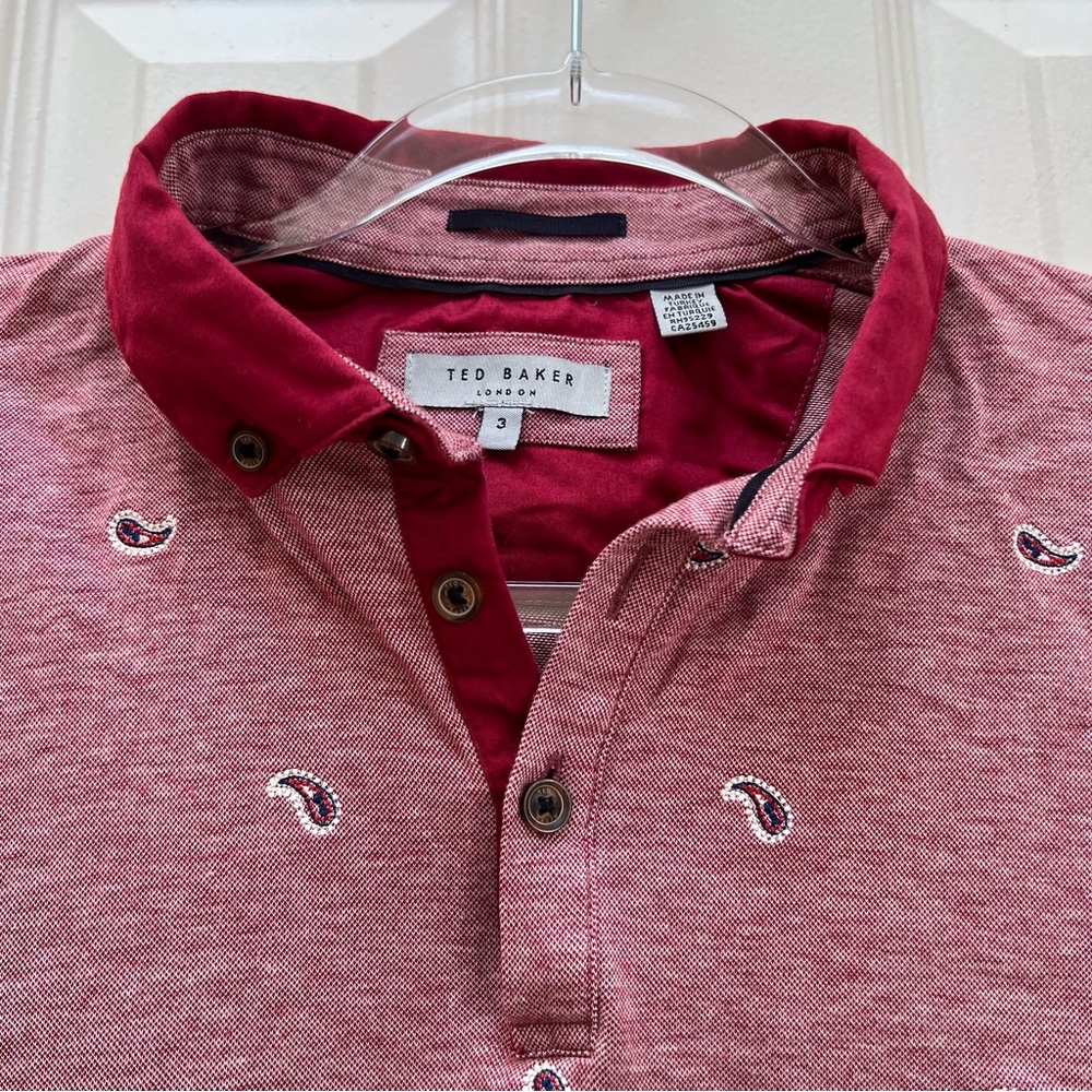 Ted Baker Yaypolo Embroidered Paisley Polo Shirt Preppy Classic 80s 90s Size 3 - Picture 3 of 11